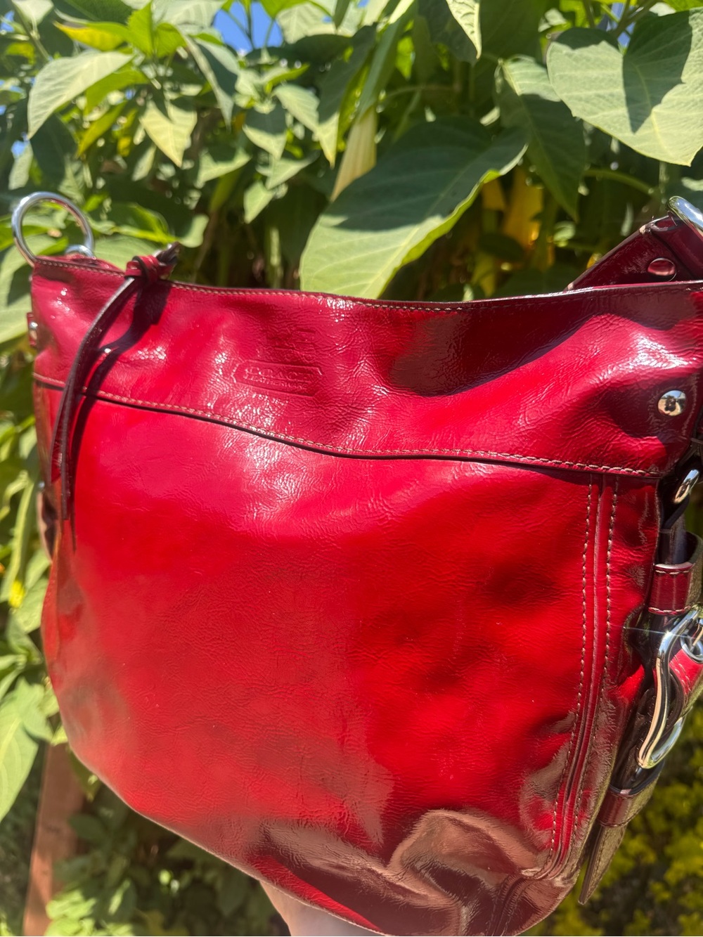 Women's Patent Leather Shoulder Bag - Red